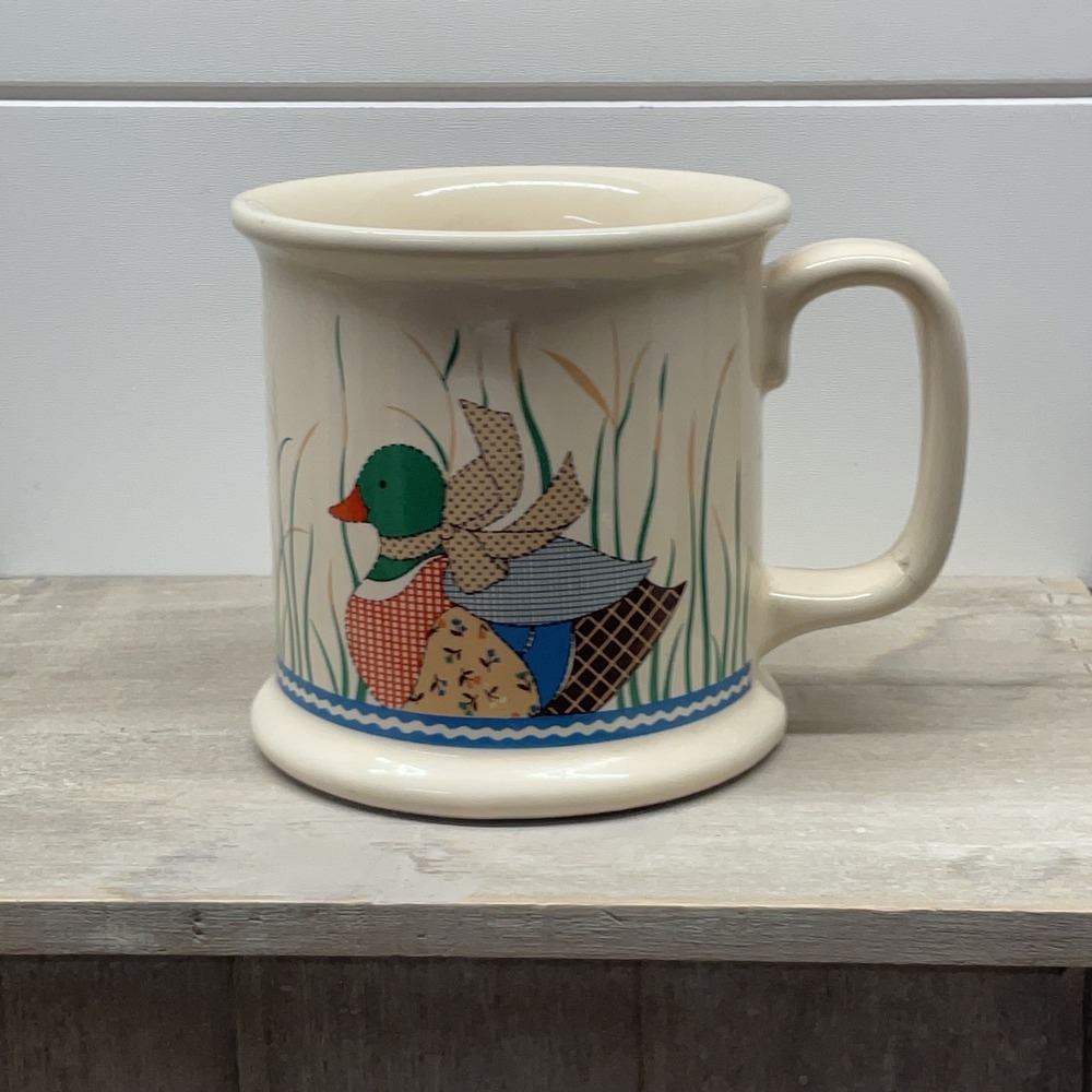 Vintage 1985 Otagiri Patchwork Mallard Duck Ceramic Coffee Mug Country Kitsch